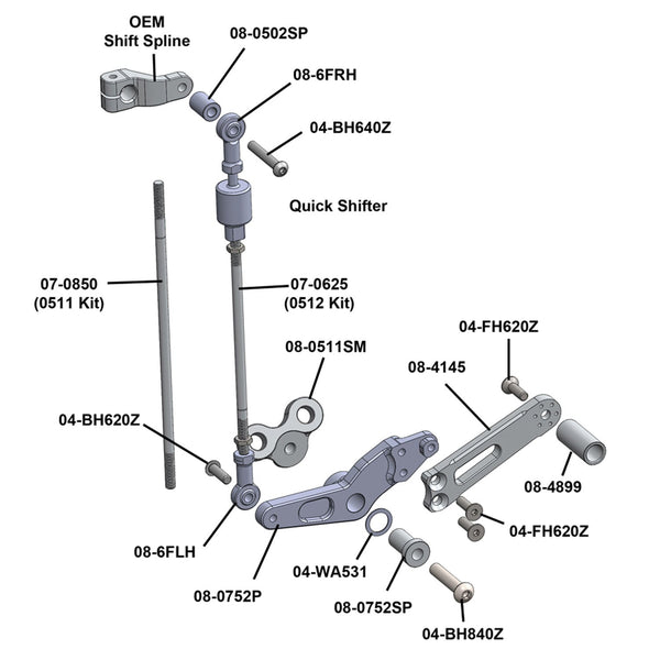 08-0511 Shift Pedal Assembly, Triumph 675 06-2012 ( w/ aftermarket Quickshuft) GP Shift - Woodcraft Technologies