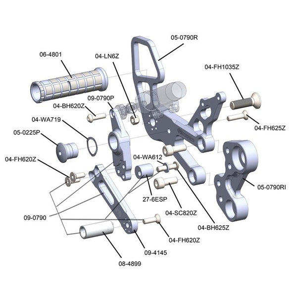 05-0790B KTM 790 2018-20 Complete Rearset Kit w/ Pedals - STD/GP Shift - Woodcraft Technologies