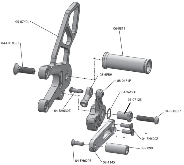 Woodcraft 05-0743B 2017-20 Aprilia RSV4/Tuono GP Shift Complete Rearset