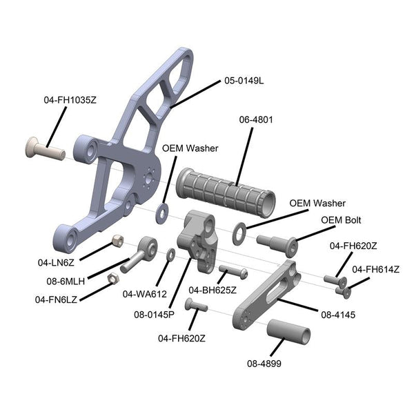 Woodcraft 05-0151B Kawasaki ZX636 Complete Rearset Kit - STD/GP Shift