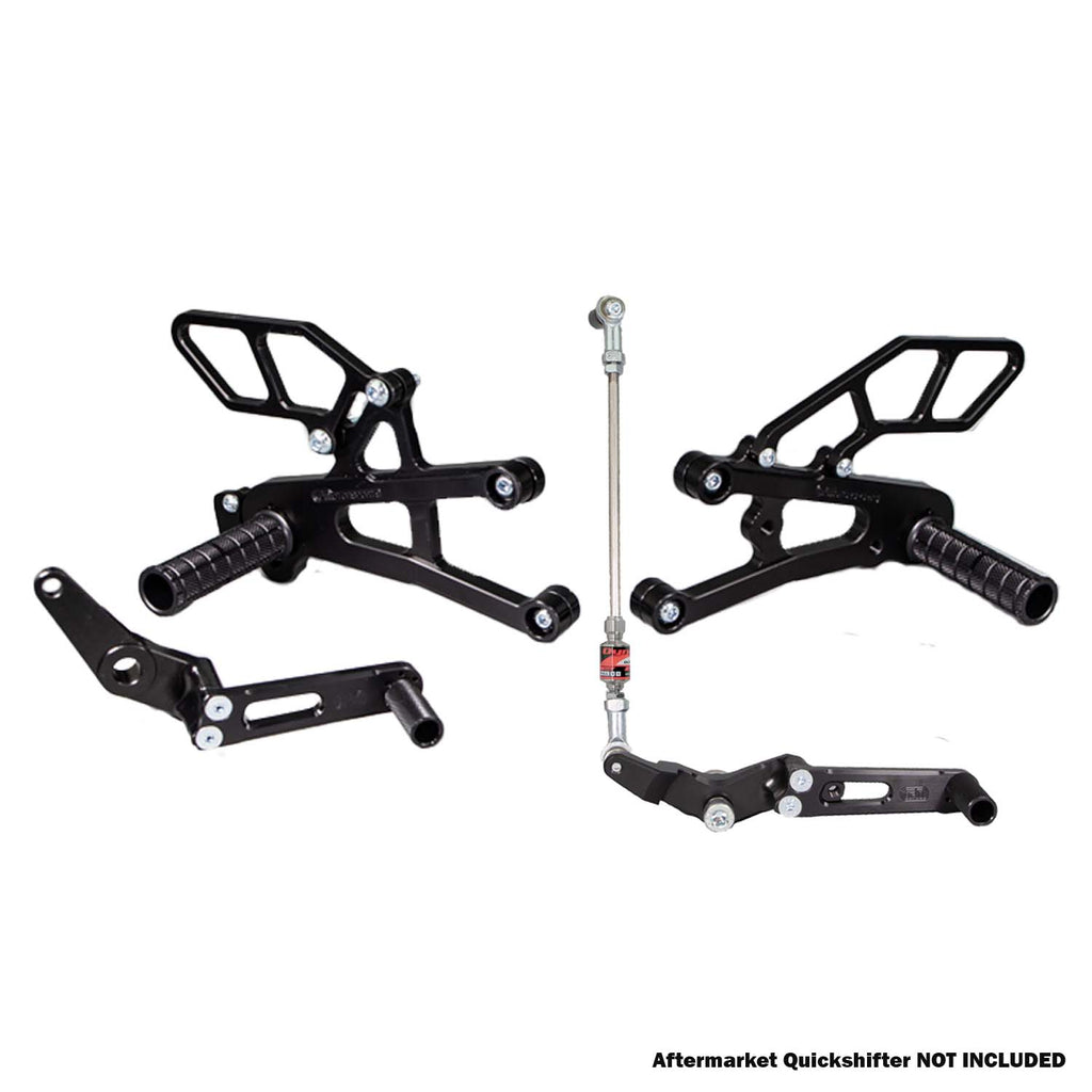 Woodcraft 05-0516B Triumph 765 Street Triple Complete Rearset Kit w/ Pedals - GP Shift w/ Aftermarket Push QS