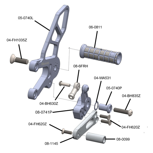 Woodcraft 05-0745B Aprilia RSV4 , Tuono V4 GP Shift  Complete Rearset W/Pedals