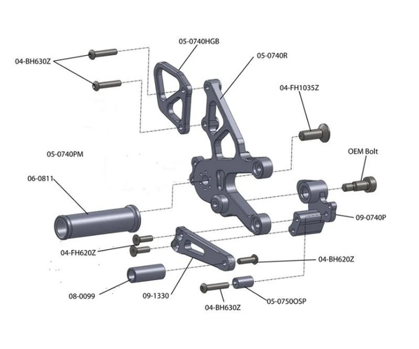 Woodcraft 05-0745B Aprilia RSV4 , Tuono V4 GP Shift  Complete Rearset W/Pedals