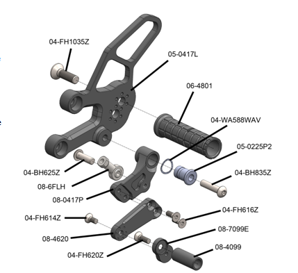 Woodcraft 05-0417B Yamaha YZF-R7 Complete Rearset Kit w/ Pedals