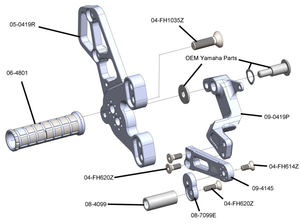 Woodcraft 05-0419B Yamaha MT09, XSR900 Rearset Kit, Complete W/Pedals