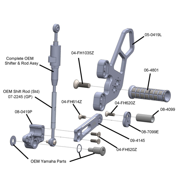 Woodcraft 05-0429B Yamaha XSR900 Rearset Kit, Complete W/Pedals