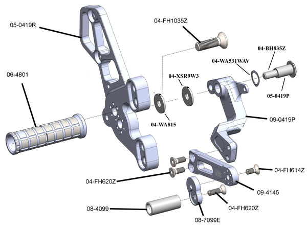 Woodcraft 05-0429B Yamaha XSR900 Rearset Kit, Complete W/Pedals
