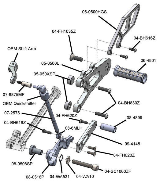 Woodcraft 05-0518B Triumph Daytona Moto 2 Complete Rearset Kit w/Pedals