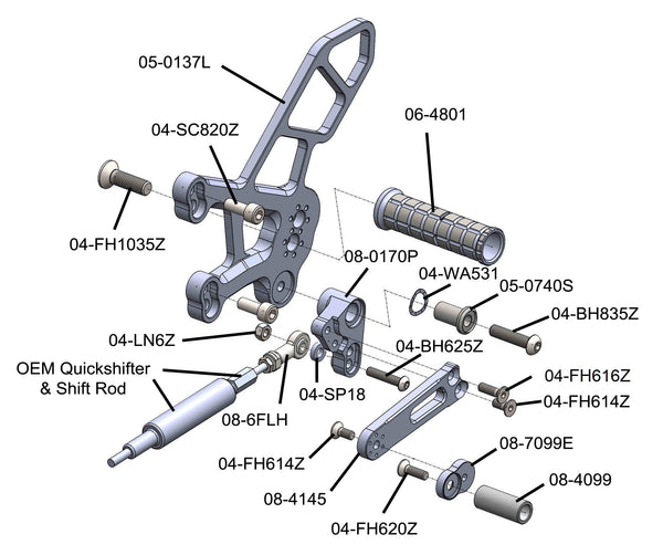 Woodcraft 05-0137B Kawasaki ZX-4RR Complete Rearset