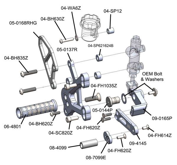 Woodcraft 05-0137B Kawasaki ZX-4RR Complete Rearset