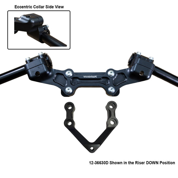 Woodcraft Ducati Monster 1200R 2016-19 Front Mount 35mm Eccentric Adapter Plate  W/Steering Damper Mount, Black Bars