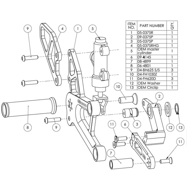 Woodcraft 05-0375B Honda CBR250R/300R Complete Adjustable Rearset  - STD Shift