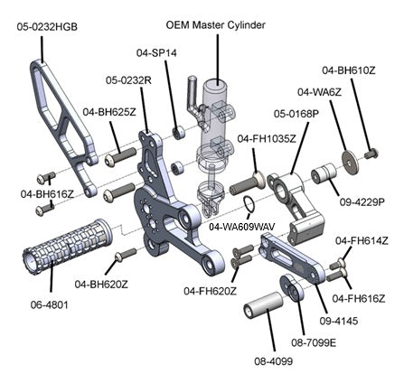 Woodcraft 05-0232B Suzuki GSX-8 S/R Complete Std Shift Rearset Kit W/Pedals