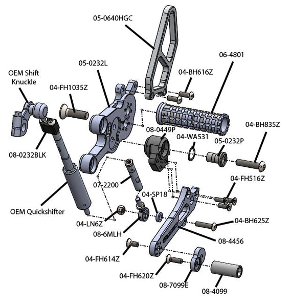 Woodcraft 05-0232B Suzuki GSX-8 S/R Complete Std Shift Rearset Kit W/Pedals