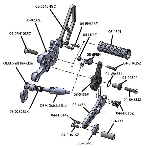 Woodcraft 05-0233B Suzuki GSX8S/R Complete GP Shift Rearset Kit W/Pedals