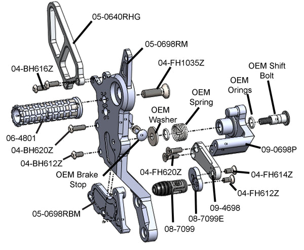 Woodcraft 05-0699B Ducati Hypermotard 698 Mono Rearset Kit - GP Shift