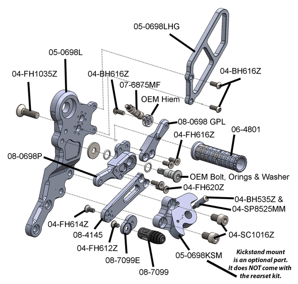 Woodcraft 05-0699B Ducati Hypermotard 698 Mono Rearset Kit - GP Shift