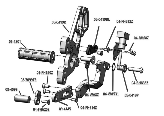 Woodcraft 05-0439B Yamaha MT09 Rearset Kit