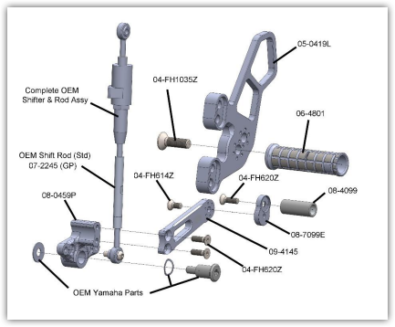 Woodcraft 05-0439B Yamaha MT09 Rearset Kit