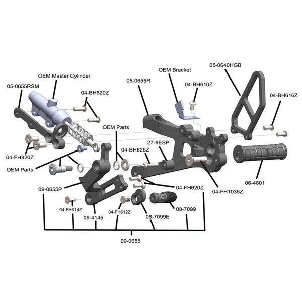Woodcraft 05-0656B Ducati Panigale 2021-24 V4 Rearset Kit