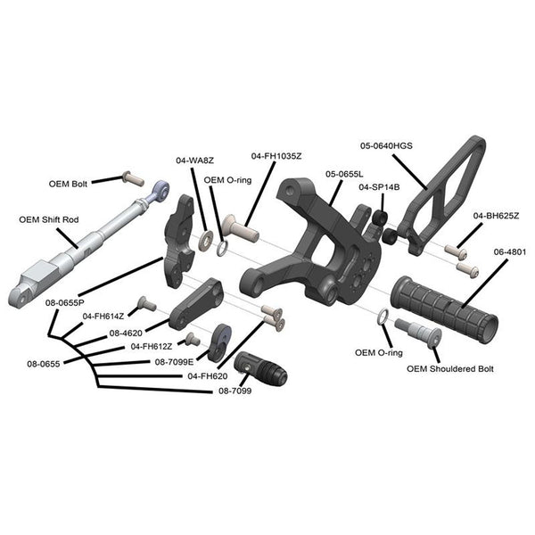 Woodcraft 05-0656B Ducati Panigale 2021-24 V4 Rearset Kit