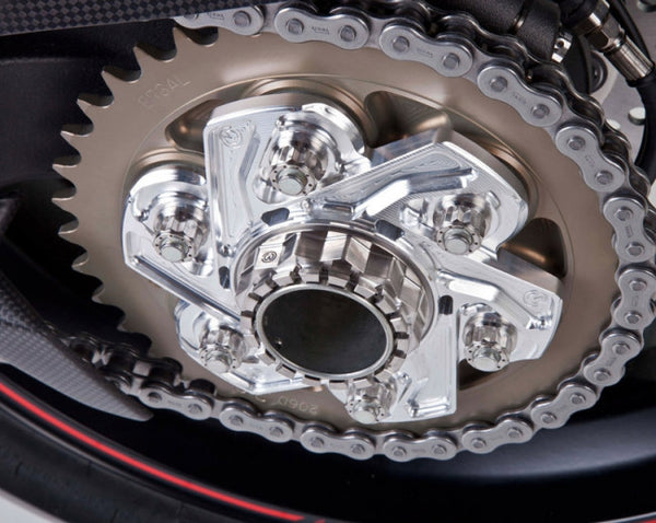 MOTOCORSE BILLET REAR SPROCKET CARRIER FOR DUCATI MODELS WITH LARGE HUB SINGLESIDED SWINGARMS, Silver or Black