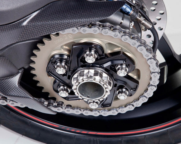 MOTOCORSE BILLET REAR SPROCKET CARRIER FOR DUCATI MODELS WITH LARGE HUB SINGLESIDED SWINGARMS, Silver or Black