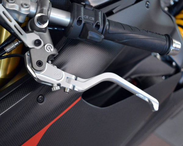 MOTOCORSE NEW STYLE BILLET ADJUSTABLE FOLDING CLUTCH LEVER FOR BREMBO SEMIRADIAL BRAKE MASTER CYLINDER, BLACK or SILVER- M1200