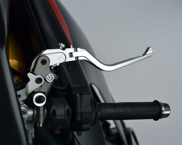 MOTOCORSE NEW STYLE BILLET ADJUSTABLE FOLDING BRAKE LEVER FOR BREMBO SEMIRADIAL BRAKE MASTER CYLINDER, BLACK or SILVER