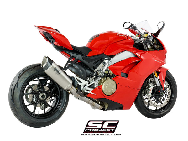 SC PROJECT DUCATI PANIGALE V4 2-1 EXHAUST SYSTEM IN FULL TITANIUM AND SC1-R – HIGH POSITION MUFFLER / D26-HT91T