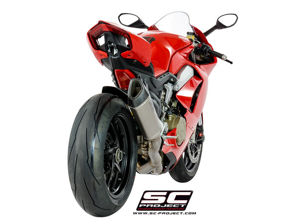 SC PROJECT DUCATI PANIGALE V4 2-1 EXHAUST SYSTEM IN FULL TITANIUM AND SC1-R – HIGH POSITION MUFFLER / D26-HT91T