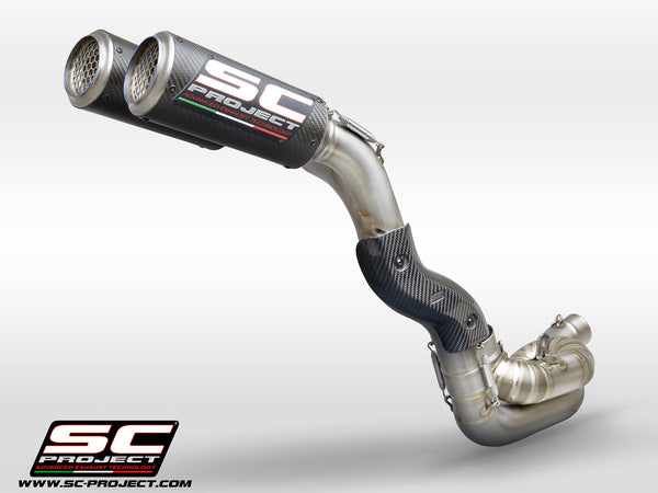 SC PROJECT DUCATI PANIGALE V4 S R SEMI-COMPLETE 2-1-2 TITANIUM SYSTEM, WITH DOUBLE CR-T M2 MUFFLERS CARBON FIBER / D26B-T68C