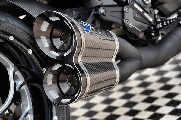 TERMIGNONI DUCATI DIAVEL COMPLETE RACING EXHAUST SYSTEM WITH CARBON SILENCERS AND BLACK CERAMIC COATED PIPES