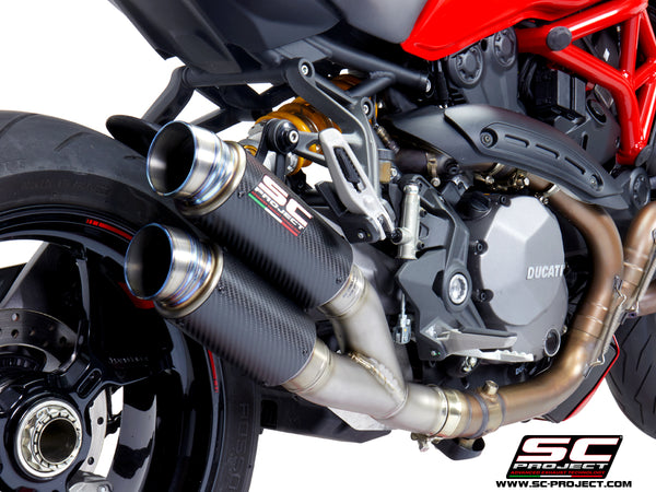 SC PROJECT DUCATI MONSTER 1200 (2017 - 2021) - S - R Twin GP70-R double overlapping Muffler, carbon fiber D25B-DT70C