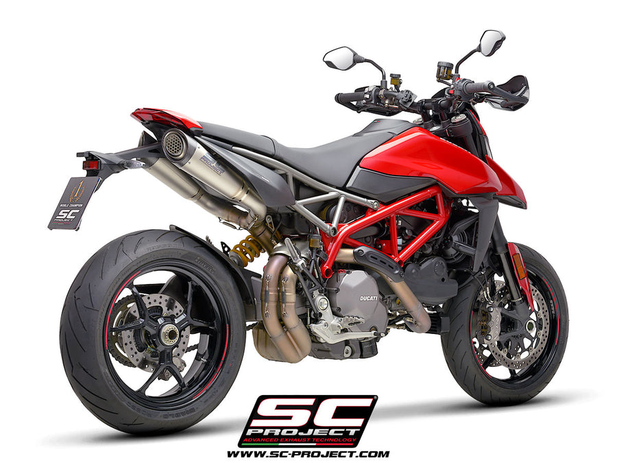 SC PROJECT DUCATI HYPERMOTARD 950 - SP (2019 - 2021) Pair of S1 Mufflers, titanium, with carbon fiber end cap and titanium mesh stone guard D31-41TR