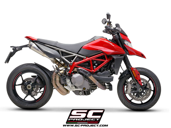 SC PROJECT DUCATI HYPERMOTARD 950 - SP (2019 - 2021) Pair of S1 Mufflers, titanium, with carbon fiber end cap and titanium mesh stone guard D31-41TR