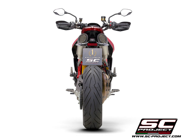 SC PROJECT DUCATI HYPERMOTARD 950 - SP (2019 - 2021) Pair of S1 Mufflers, titanium, with carbon fiber end cap and titanium mesh stone guard D31-41TR