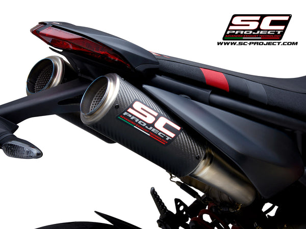 SC PROJECT DUCATI HYPERMOTARD 950 - SP (2019 - 2021) Pair of CR-T M2 mufflers, carbon fibre, with titanium end cap D31-T68C