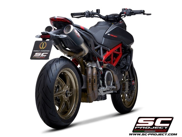 SC PROJECT DUCATI HYPERMOTARD 950 - SP (2019 - 2021) Pair of CR-T M2 mufflers, carbon fibre, with titanium end cap D31-T68C