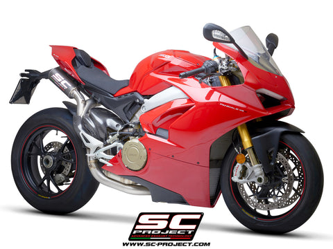 SC PROJECT DUCATI PANIGALE V4 S R SEMI-COMPLETE 2-1-2 TITANIUM SYSTEM, WITH DOUBLE CR-T M2 MUFFLERS CARBON FIBER / D26B-T68C