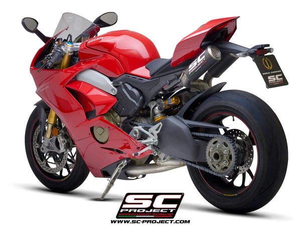 SC PROJECT DUCATI PANIGALE V4 S R SEMI-COMPLETE 2-1-2 TITANIUM SYSTEM, WITH DOUBLE CR-T M2 MUFFLERS CARBON FIBER / D26B-T68C