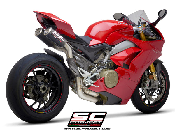 SC PROJECT DUCATI PANIGALE V4 S R SEMI-COMPLETE 2-1-2 TITANIUM SYSTEM, WITH DOUBLE CR-T M2 MUFFLERS CARBON FIBER / D26B-T68C