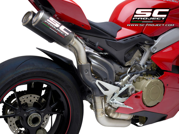 SC PROJECT DUCATI PANIGALE V4 S R SEMI-COMPLETE 2-1-2 TITANIUM SYSTEM, WITH DOUBLE CR-T M2 MUFFLERS CARBON FIBER / D26B-T68C