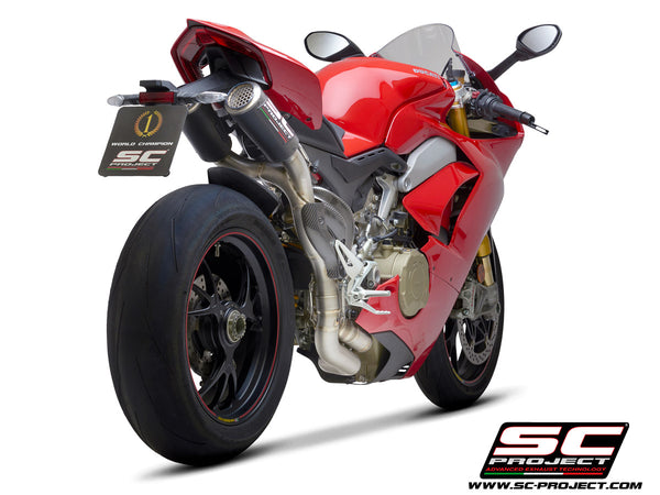 SC PROJECT DUCATI PANIGALE V4 S R SEMI-COMPLETE 2-1-2 TITANIUM SYSTEM, WITH DOUBLE CR-T M2 MUFFLERS CARBON FIBER / D26B-T68C