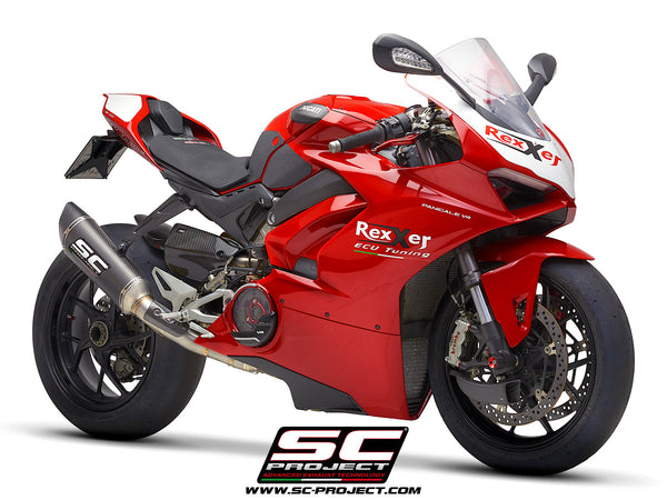 SC PROJECT DUCATI PANIGALE V4 2-1 EXHAUST SYSTEM IN FULL TITANIUM WITH CARBON SC1-R MUFFLER / D26-TC91C