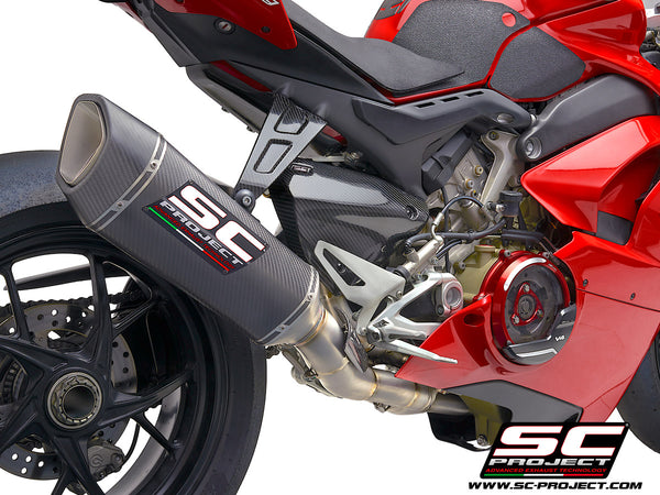 SC PROJECT DUCATI PANIGALE V4 2-1 EXHAUST SYSTEM IN FULL TITANIUM WITH CARBON SC1-R MUFFLER / D26-TC91C