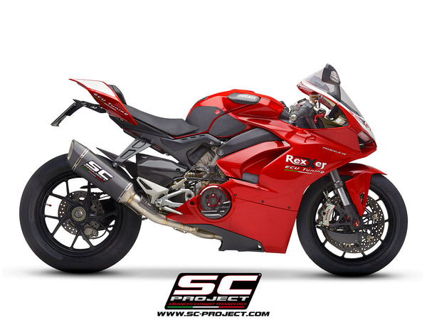 SC PROJECT DUCATI PANIGALE V4 2-1 EXHAUST SYSTEM IN FULL TITANIUM WITH CARBON SC1-R MUFFLER / D26-TC91C
