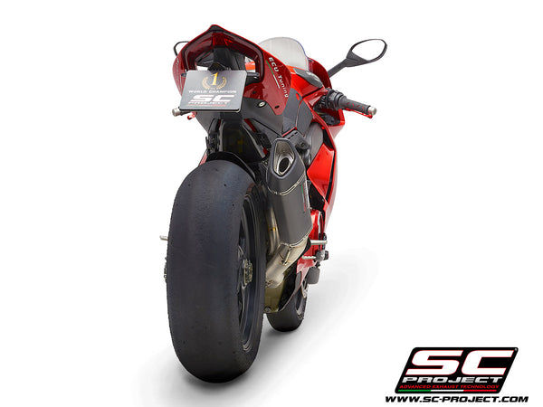 SC PROJECT DUCATI PANIGALE V4 2-1 EXHAUST SYSTEM IN FULL TITANIUM WITH CARBON SC1-R MUFFLER / D26-TC91C