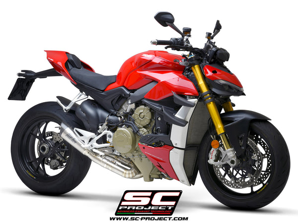 SC PROJECT DUCATI STREETFIGHTER V4 (2020) S1 Muffler, Titanium, with Carbon fiber end cap and de-cat link D33-LT41T