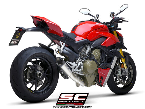 SC PROJECT DUCATI STREETFIGHTER V4 (2020) S1 Muffler, Titanium, with Carbon fiber end cap and de-cat link D33-LT41T